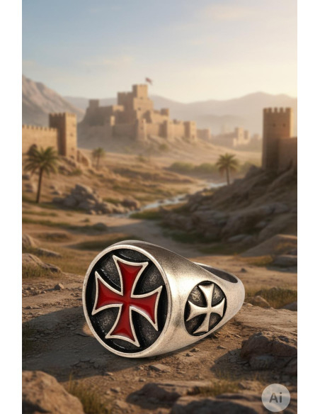 Anel Cruz Templária Esmaltado