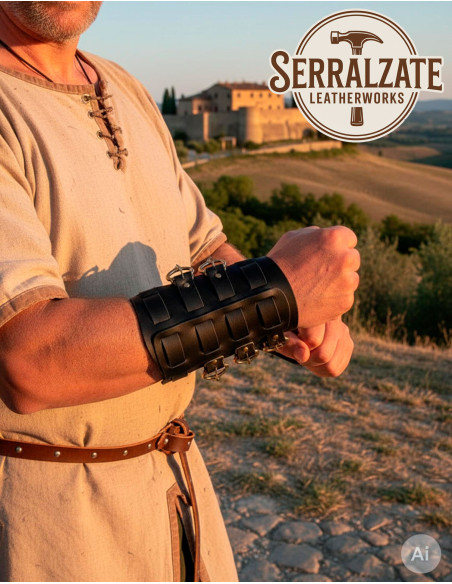 Braceletes vikings Gunnar em pele preta