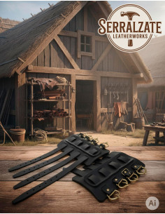 Braceletes vikings Gunnar em pele preta 2