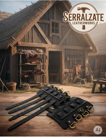 Braceletes vikings Gunnar em pele preta