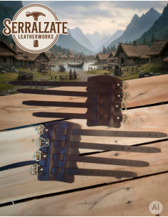 Braceletes vikings Gunnar em pele marrom escura