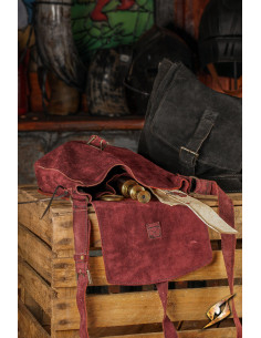 Bolsa tiracolo medieval de couro de camurça na cor bordô