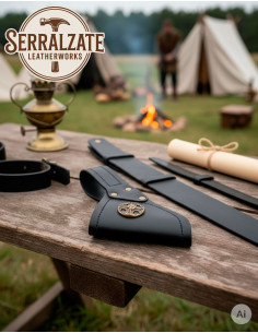 Tahalí medieval em pele para pendurar espada, preto 2