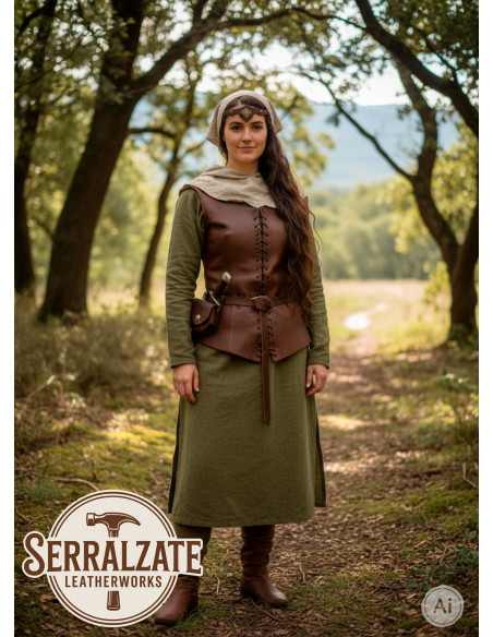 Tiara medieval rombo com folhas, marrom