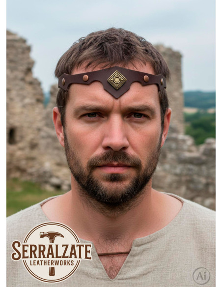 Tiara medieval rombo com folhas, marrom