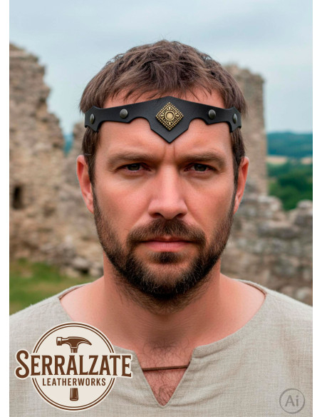 Tiara medieval rombo com folhas, preta