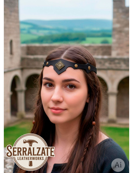 Tiara medieval rombo com folhas, preta