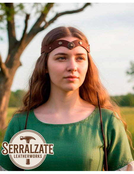 Tiara medieval roda em couro, marrom