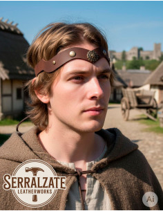 Tiara medieval roda em couro, marrom
