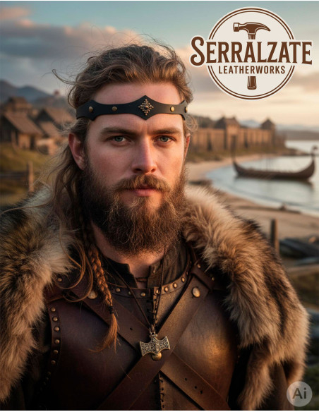 Tiara roda vikinga-medieval em couro...