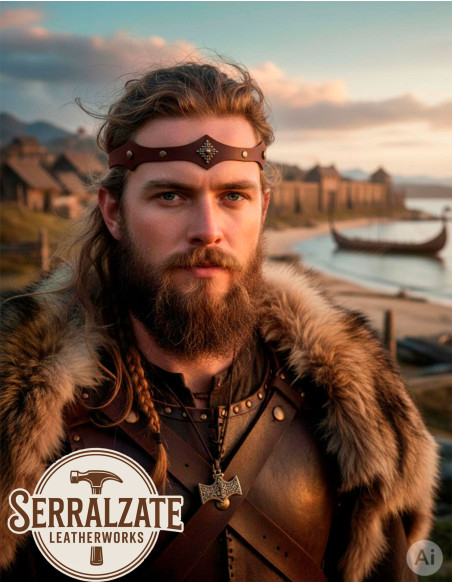 Tiara roda vikinga-medieval em couro...