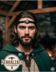 Tiara Vikinga-Celta com nós celtas em couro preto 2