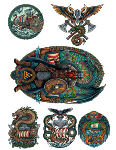 Tatuagem temporária Temática dos Vikings, colorida