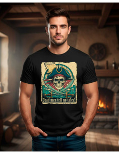 Camiseta preta pirata de homem Dead Men tell no tales 2