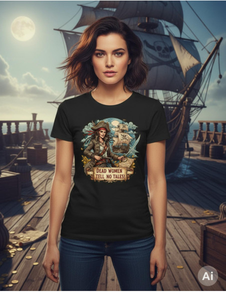 Camiseta preta pirata de mulher Dead...