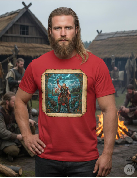 Camiseta vermelha de homem com Thor,...