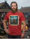 Camiseta vermelha de homem com Thor, deus do Trovão