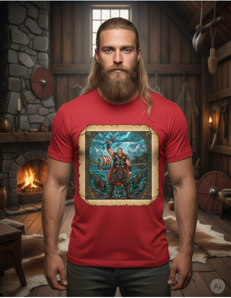 Camiseta vermelha de homem com Thor,...