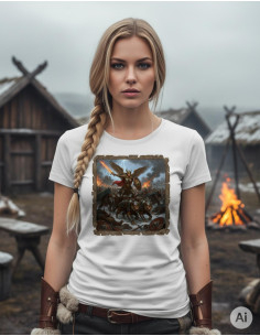 Camiseta branca de mulher com Freya, deusa vikinga