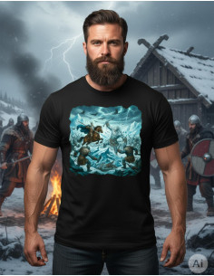 Camiseta preta de homem Odin vs. Jotnar