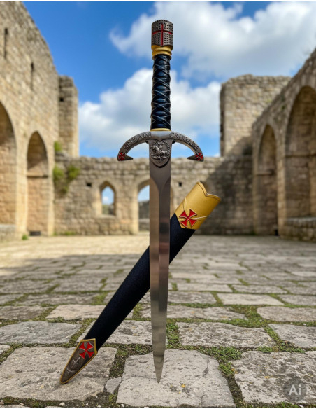 Daga Templária pomo casco guerreiro,...