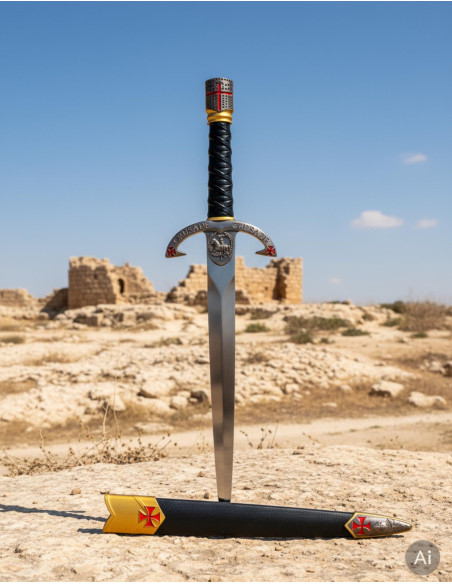 Daga Templária pomo casco guerreiro,...