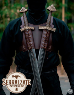 Tahalí Ninja nas costas para duas espadas, marrom