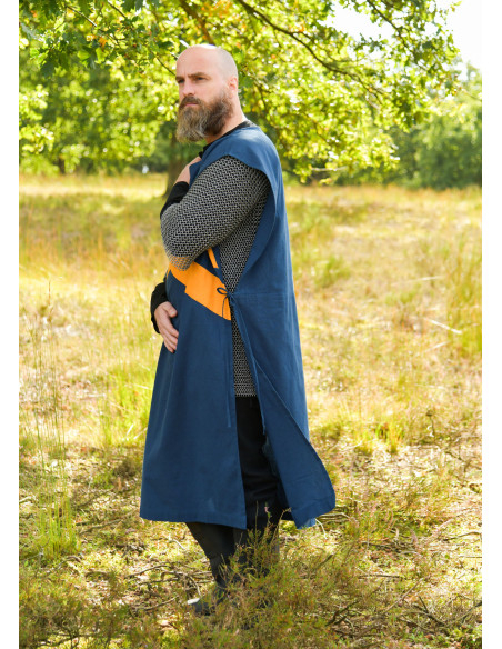 Tabardo medieval com listras, azul e...