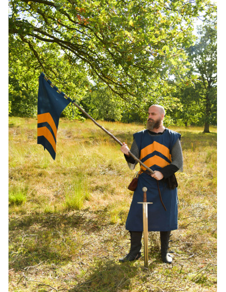 Tabardo medieval com listras, azul e...
