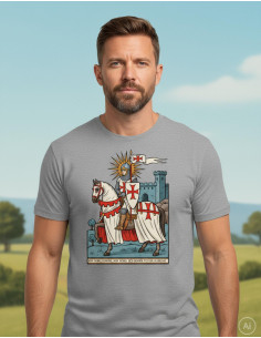 Camiseta cinza mesclada de homem com temática Templária