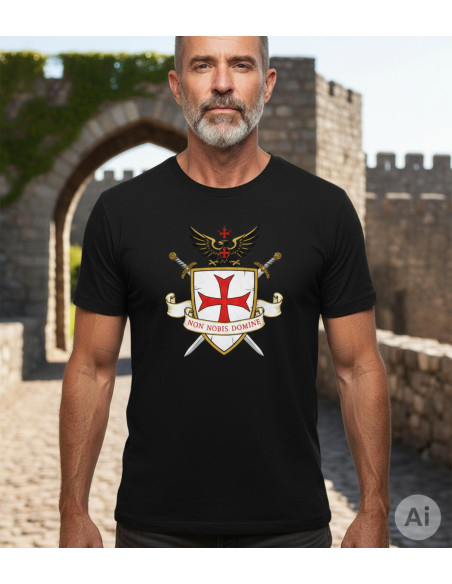 Camiseta preta Templária para homem,...