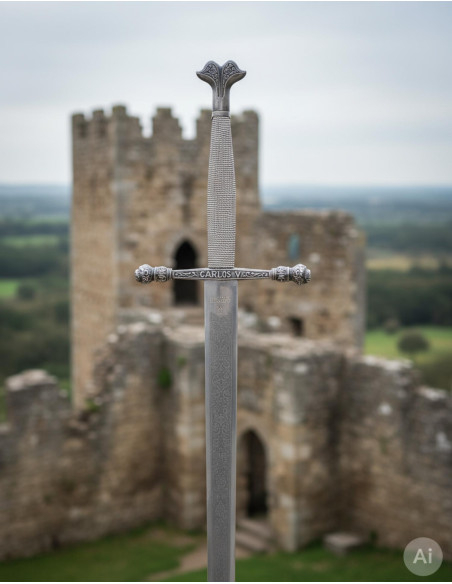 Espada Carlos V, lâmina gravada rústica