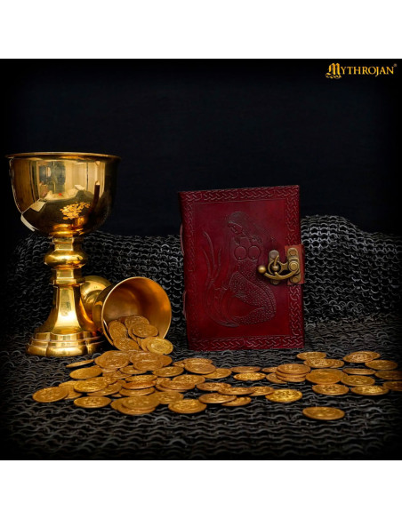 Diário medieval capa de couro marrom...