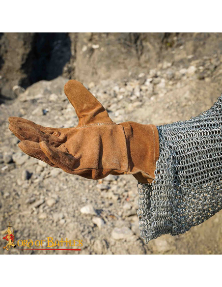 Luvas medievais em couro de camurça,...