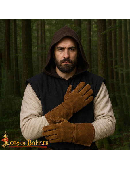 Luvas medievais em couro de camurça,...