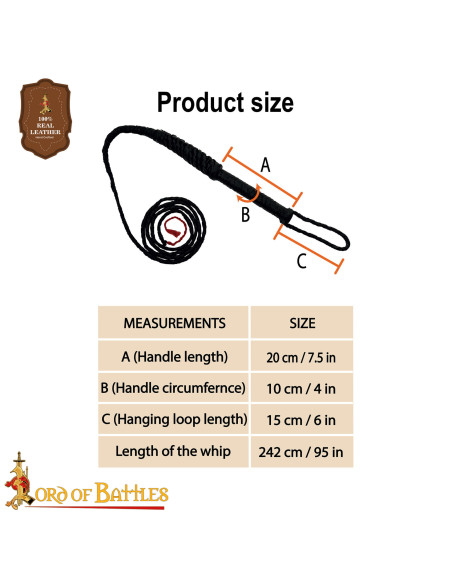 Chicote medieval de couro preto...