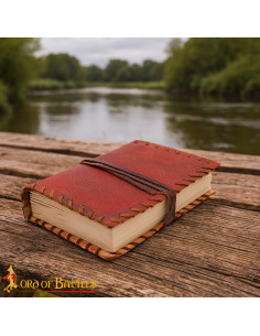 Diário medieval capa de couro encadernação lateral