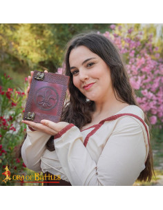 Diário medieval capa de couro design Flor de Lis repuxada