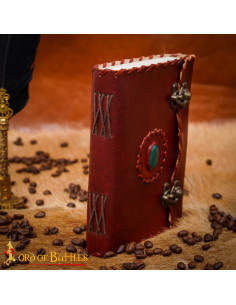 Diário medieval capa de couro com pedra fechos de latão