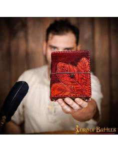 Diário medieval capa de couro design folhas em relevo 2