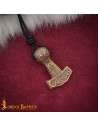 Pingente viking Mjölnir em bronze fundido, cordão de couro