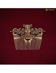 Pente viking em bronze com capa de couro, acabamento...