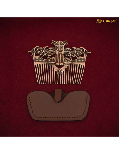 Pente viking em bronze com capa de...
