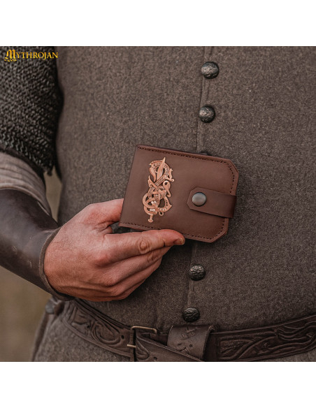 Carteira de couro com decoração em...