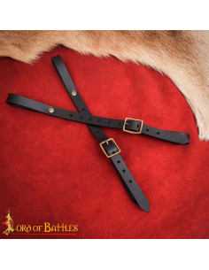 Fivela de cinto para pendurar espadas, couro preto