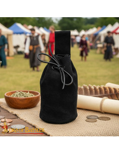 Bolsa limosneira de camurça com cordão, cor preta