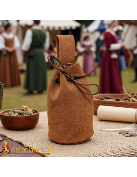 Bolsa de camurça com cordão, cor marrom