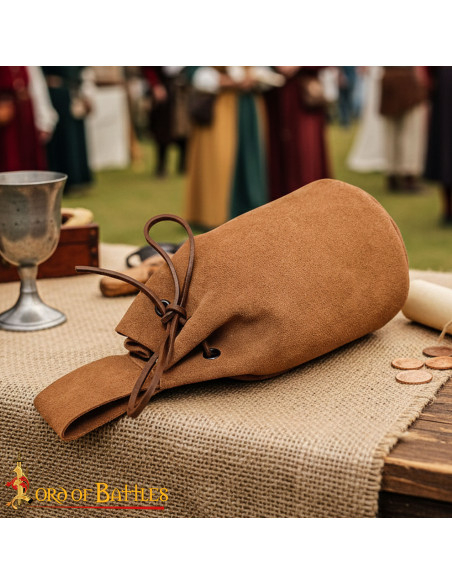 Bolsa de camurça com cordão, cor marrom