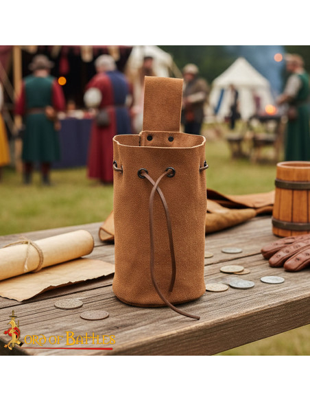 Bolsa de camurça com cordão, cor marrom