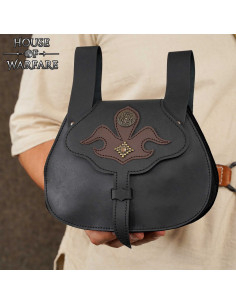 Bolsa medieval para cinto em couro preto com tachinhas em...